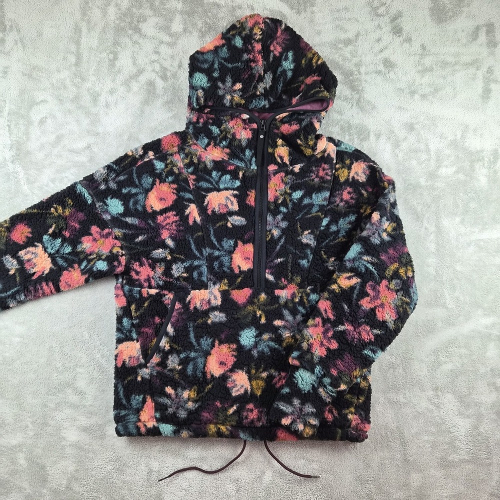 Prana Polar Escape Half Zip Pullover Womens Small Sherpa Fleece Floral Hooded